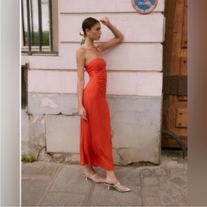 FAVORITE DAUGHTER THE COLETTE DRESS Strapless pomodoro Red Dress Sz XS